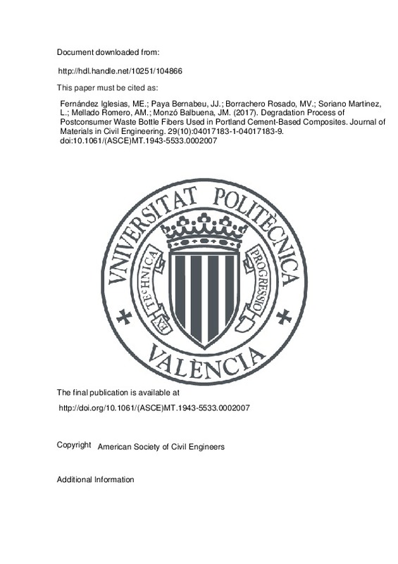 Degradation Process Of Postconsumer Waste Bottle Fibers Used In Portland Cement Based Composites