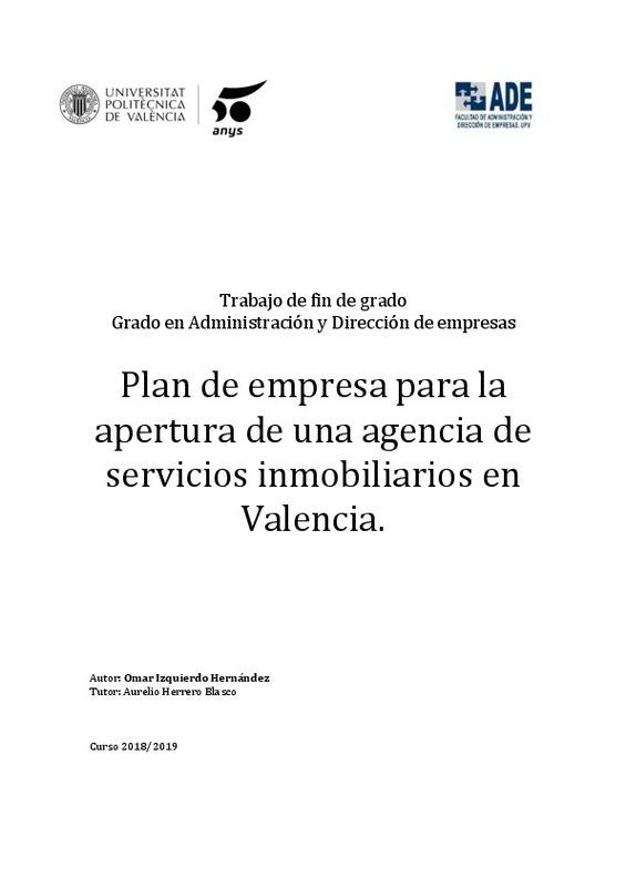 Plan de empresa para la apertura de una agencia de servicios inmobiliarios  en Valencia.