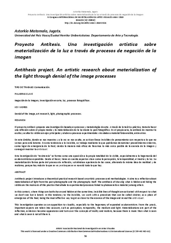 Antitesis Una Investigacion Artistica Sobre Materializacion De La Luz A Traves De Procesos De Negacion De La Imagen